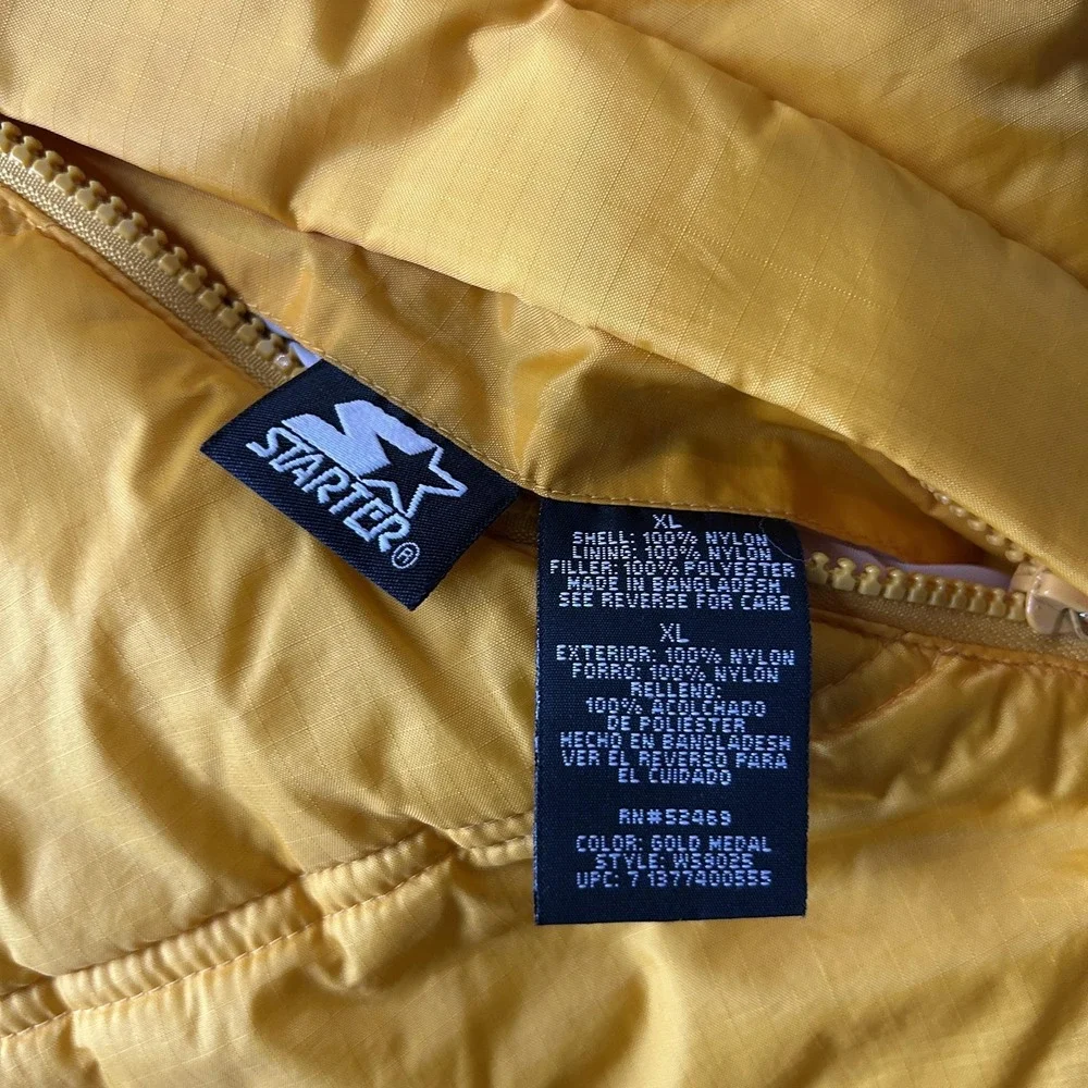 Starter Vest Mens XL Yellow Puffer Insulated USA Flag VFW Zip Pockets Lined